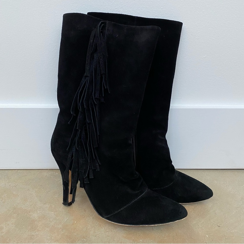 Suede Leather Holly Black Fringe Boots